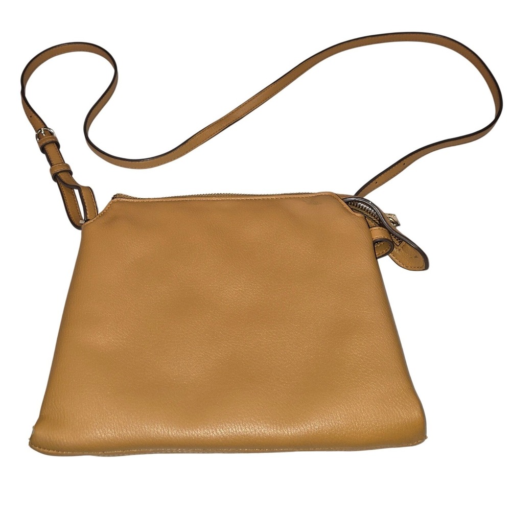 A‎ New Day Tan Faux Leather Crossbody Bag Small Zip Organizer Camel